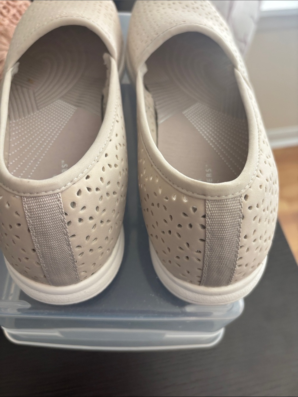Clarks Light Beige Perforated Slip-On Loafers - Picture 3 of 3